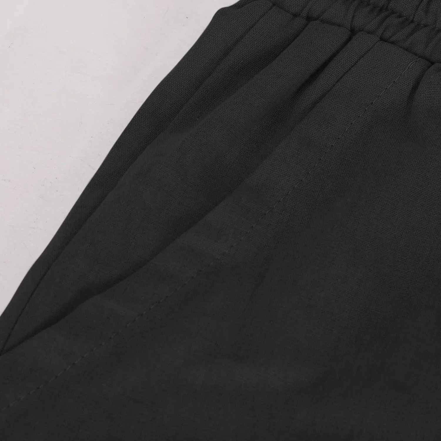 Women's Linen Pants Summer Casual Straight Leg Trousers Drawstring Lightweight Elastic Waist Cotton Pant with Pockets