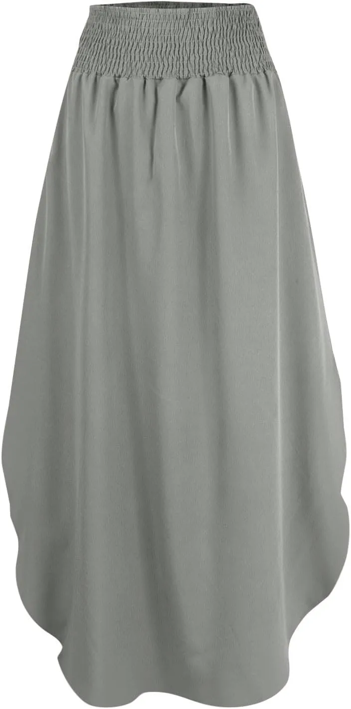 Women's Long Flowy Slit Skirt Elastic High Waisted A Line Maxi Skirts Trendy Beach Boho Skirt with Pockets