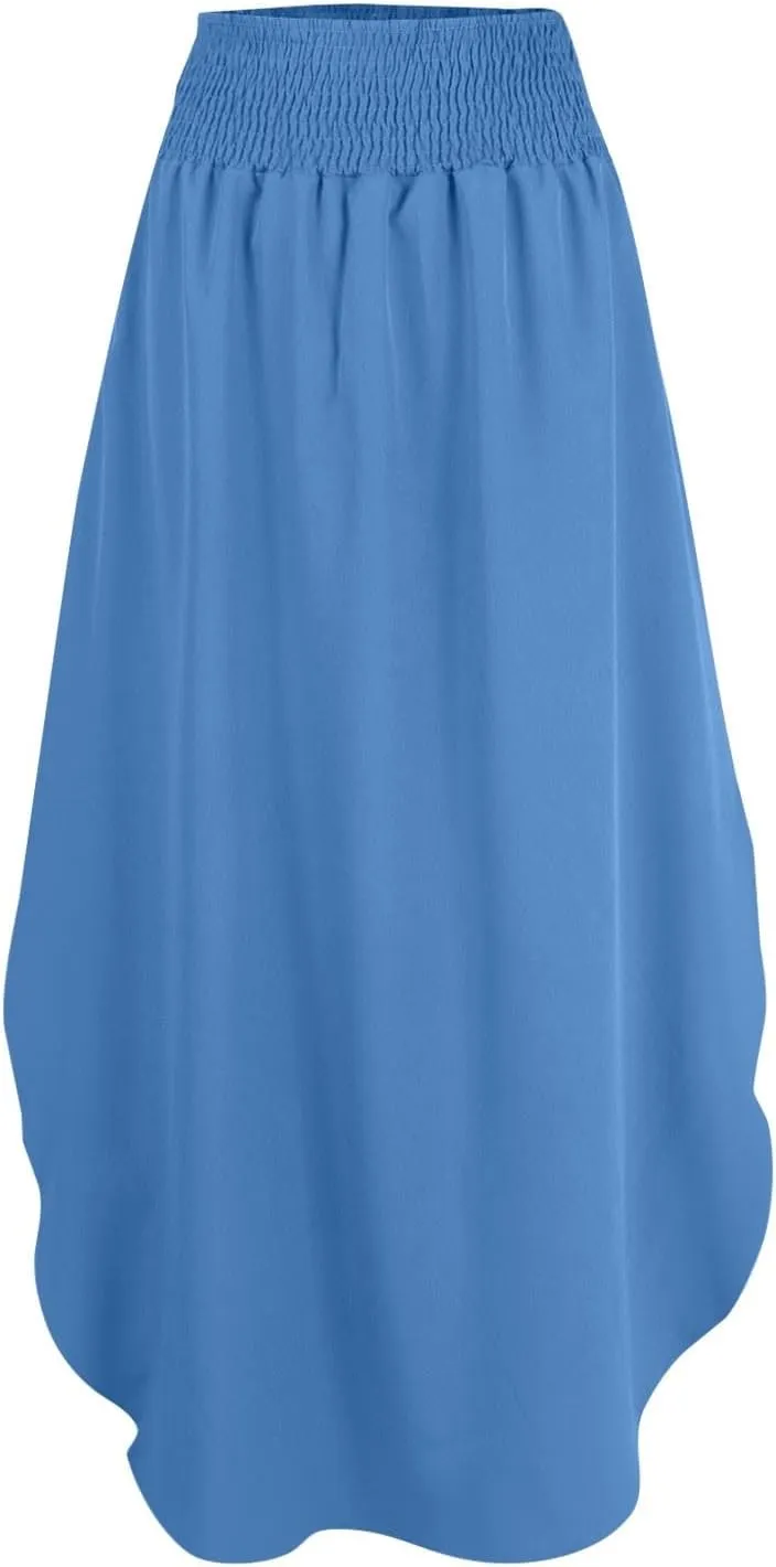 Women's Long Flowy Slit Skirt Elastic High Waisted A Line Maxi Skirts Trendy Beach Boho Skirt with Pockets