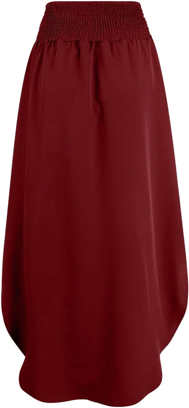 Women's Long Flowy Slit Skirt Elastic High Waisted A Line Maxi Skirts Trendy Beach Boho Skirt with Pockets