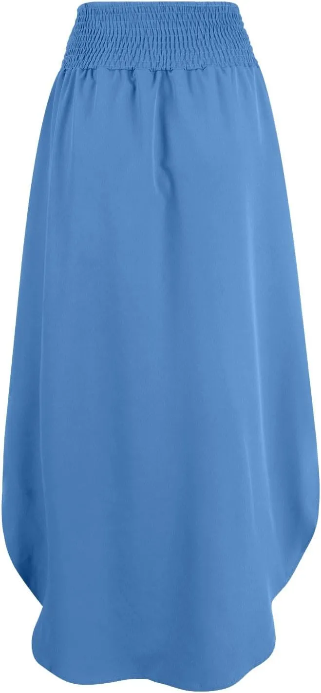 Women's Long Flowy Slit Skirt Elastic High Waisted A Line Maxi Skirts Trendy Beach Boho Skirt with Pockets