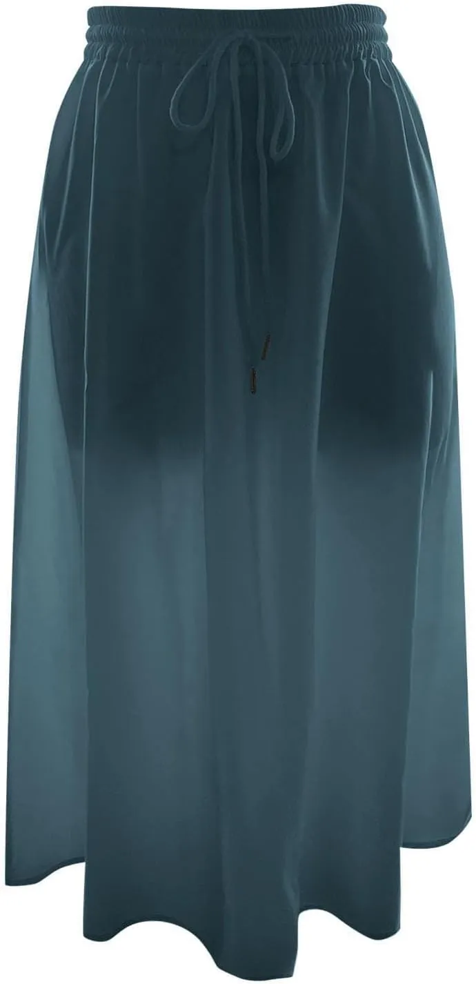 Womens Maxi Boho Skirts Trendy Summer Flowy Floral Midi Skirts with Pockets Lightweight Drawstring High Waisted Skirt