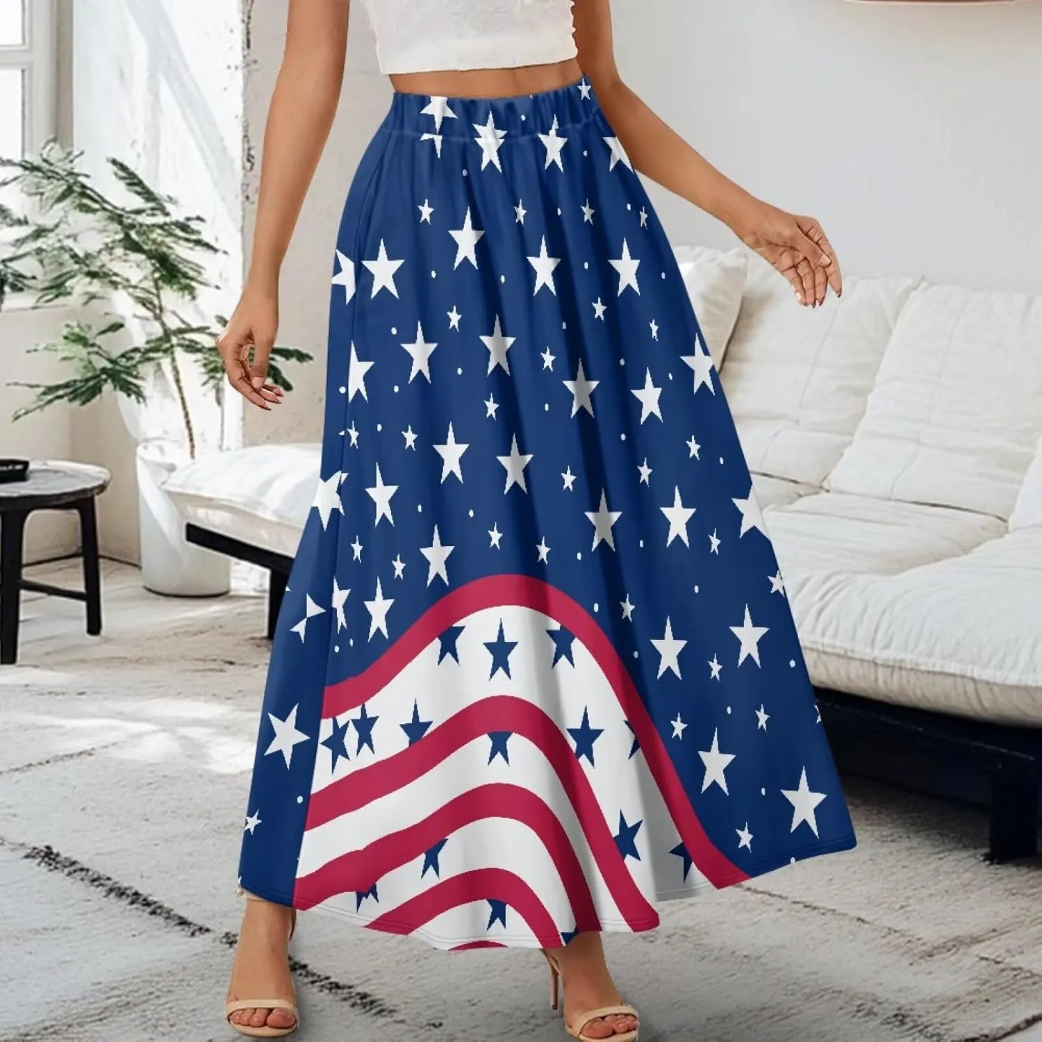 Women's Maxi High Waist Pleated Skirt Casual Long Skirts Ankle Length Flowy Swing Party Skirt with Pockets