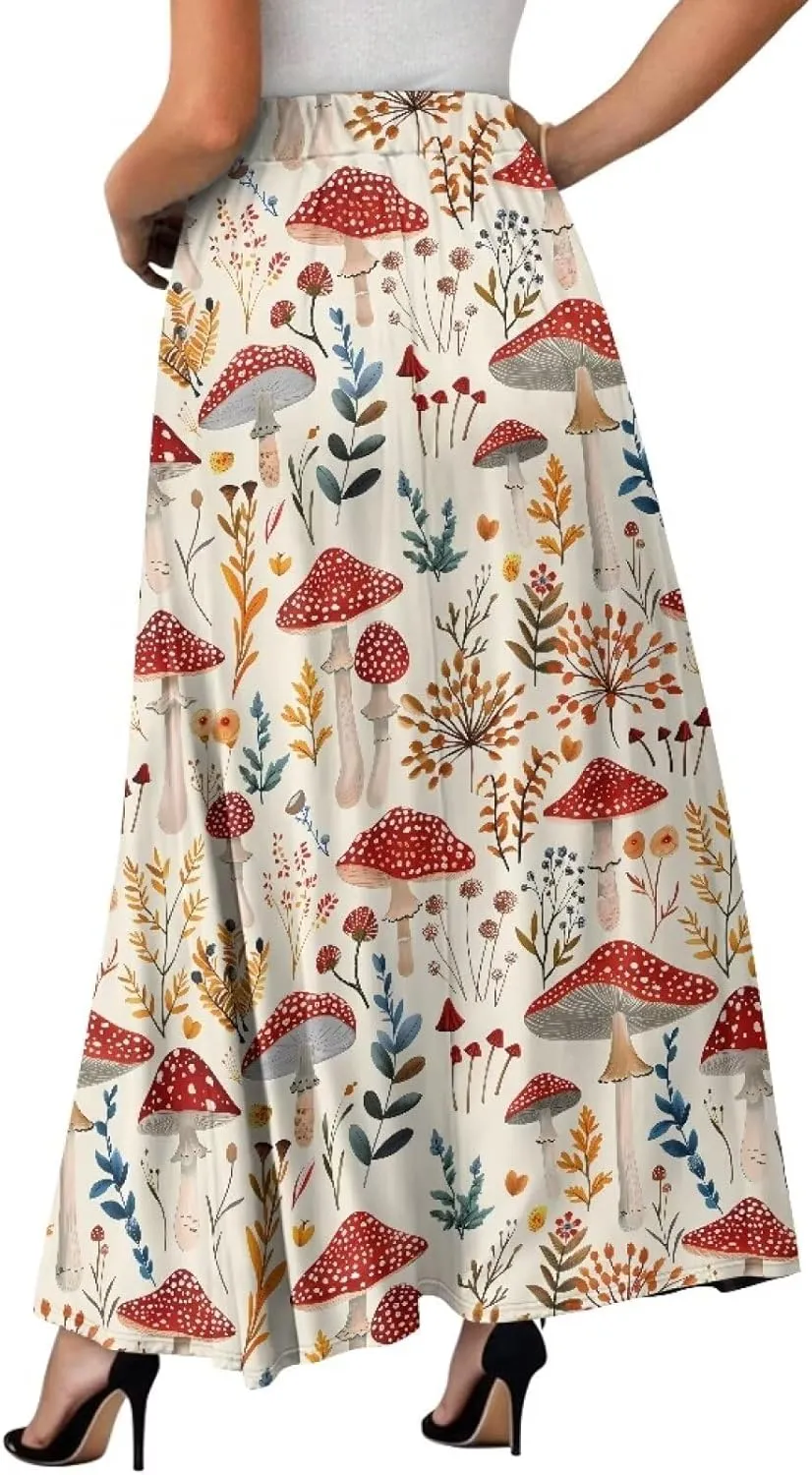 Women's Maxi High Waist Pleated Skirt Casual Long Skirts Ankle Length Flowy Swing Party Skirt with Pockets