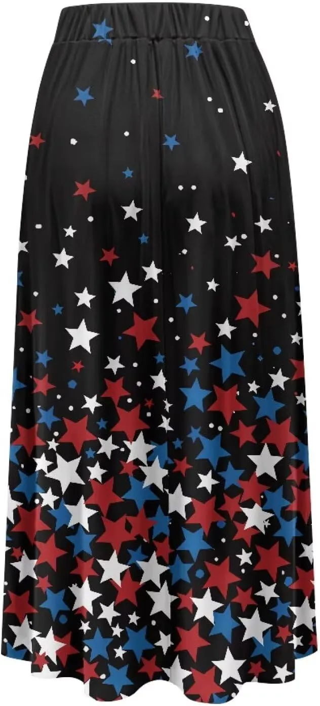Women's Maxi High Waist Pleated Skirt Casual Long Skirts Ankle Length Flowy Swing Party Skirt with Pockets