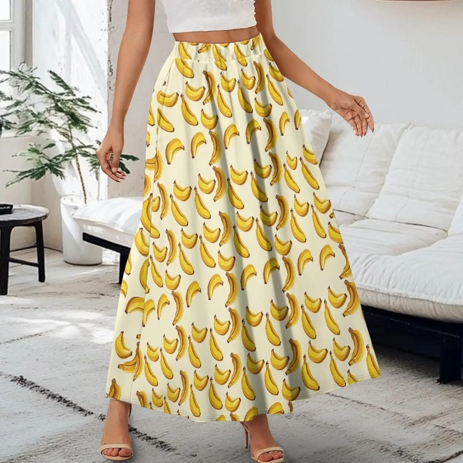 Women's Maxi High Waist Pleated Skirt Casual Long Skirts Ankle Length Flowy Swing Party Skirt with Pockets