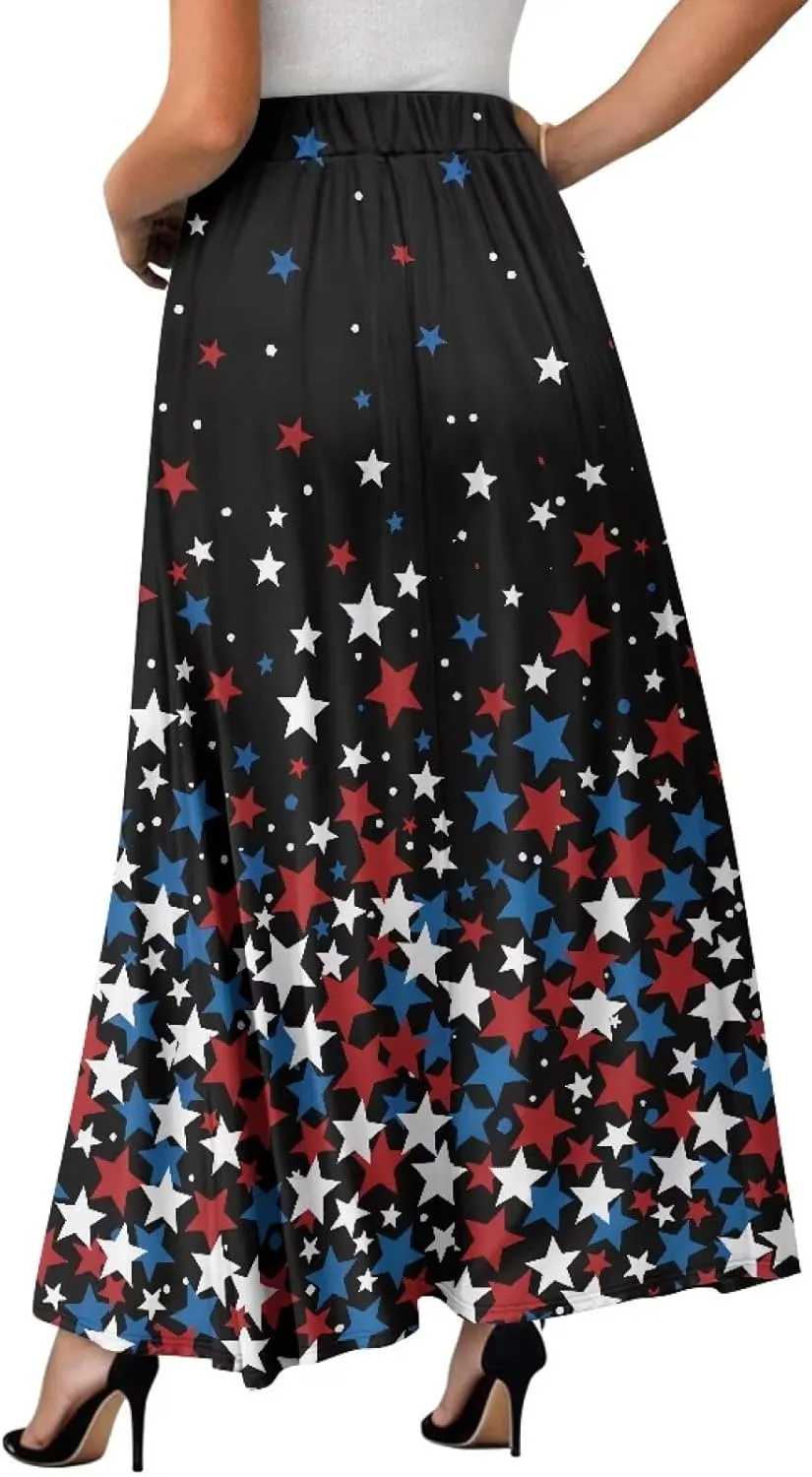 Women's Maxi High Waist Pleated Skirt Casual Long Skirts Ankle Length Flowy Swing Party Skirt with Pockets