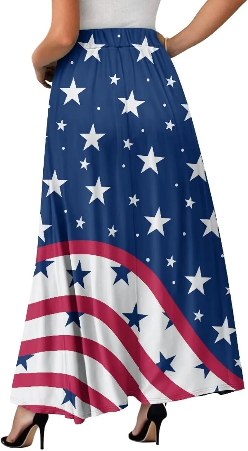 Women's Maxi High Waist Pleated Skirt Casual Long Skirts Ankle Length Flowy Swing Party Skirt with Pockets