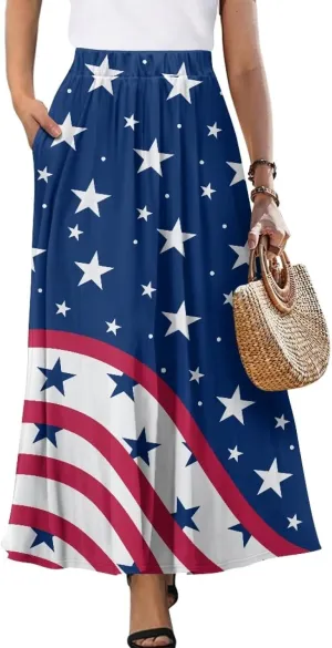 Women's Maxi High Waist Pleated Skirt Casual Long Skirts Ankle Length Flowy Swing Party Skirt with Pockets