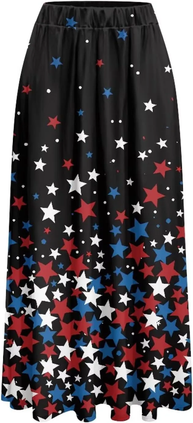 Women's Maxi High Waist Pleated Skirt Casual Long Skirts Ankle Length Flowy Swing Party Skirt with Pockets