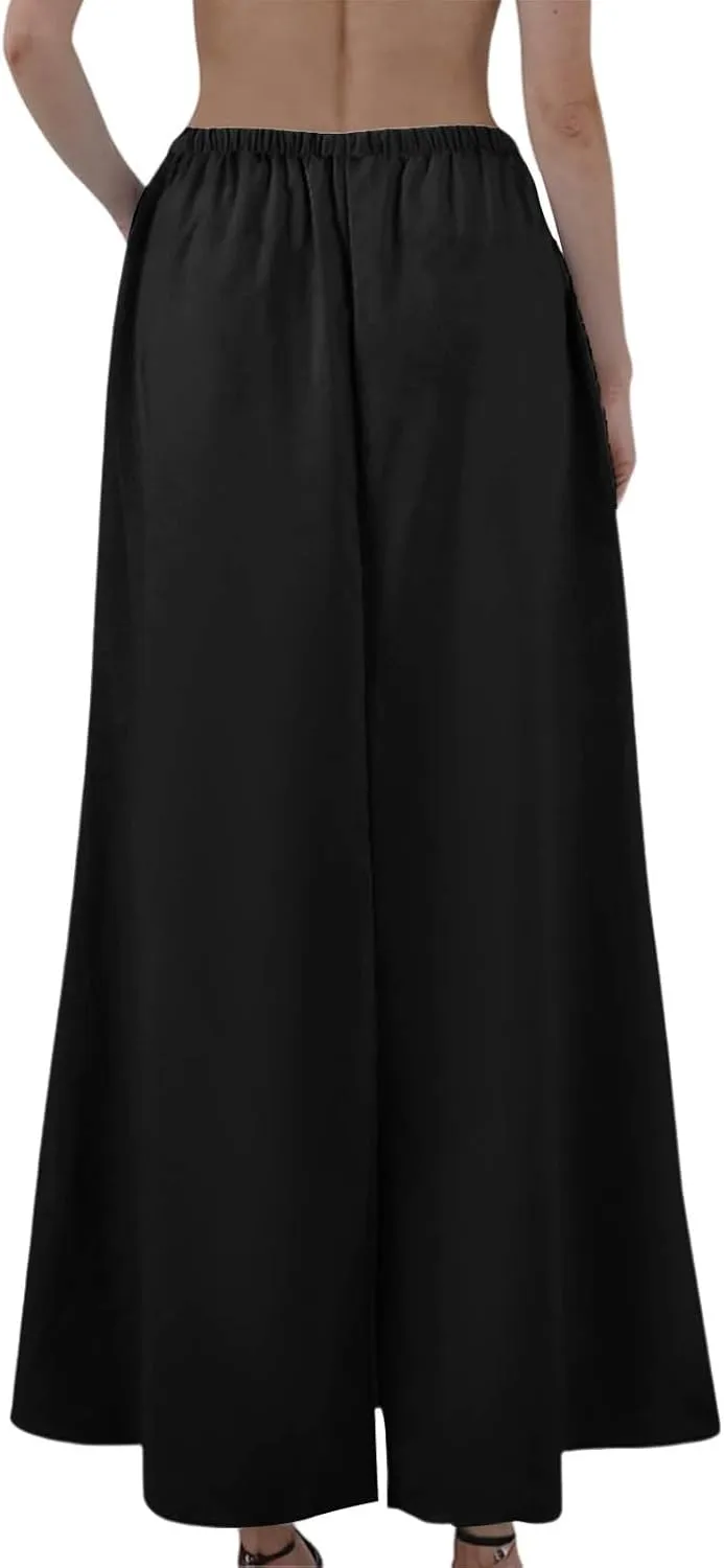 Womens Maxi Skirts Long Cotton Linen Summer Boho Skirts Drawstring High Waisted Aline Skirt with Slit (S-2Xl)