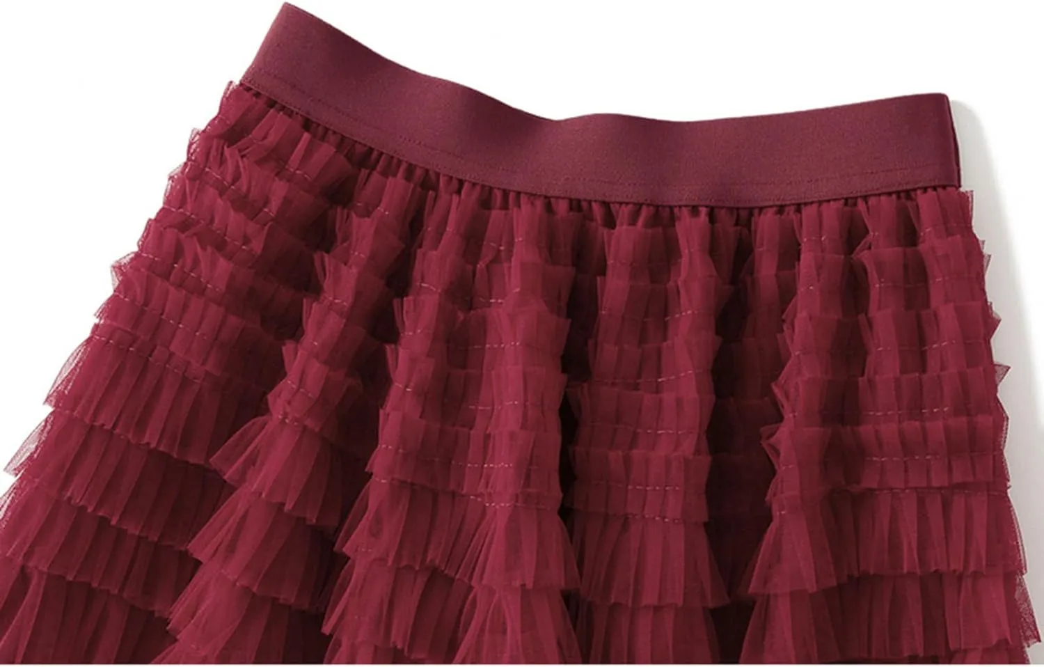 Women's Mesh Tulle Sheer Multi Tiered Long Skirt Ruffle Layered Tutu Skirts Elastic Waist Dress