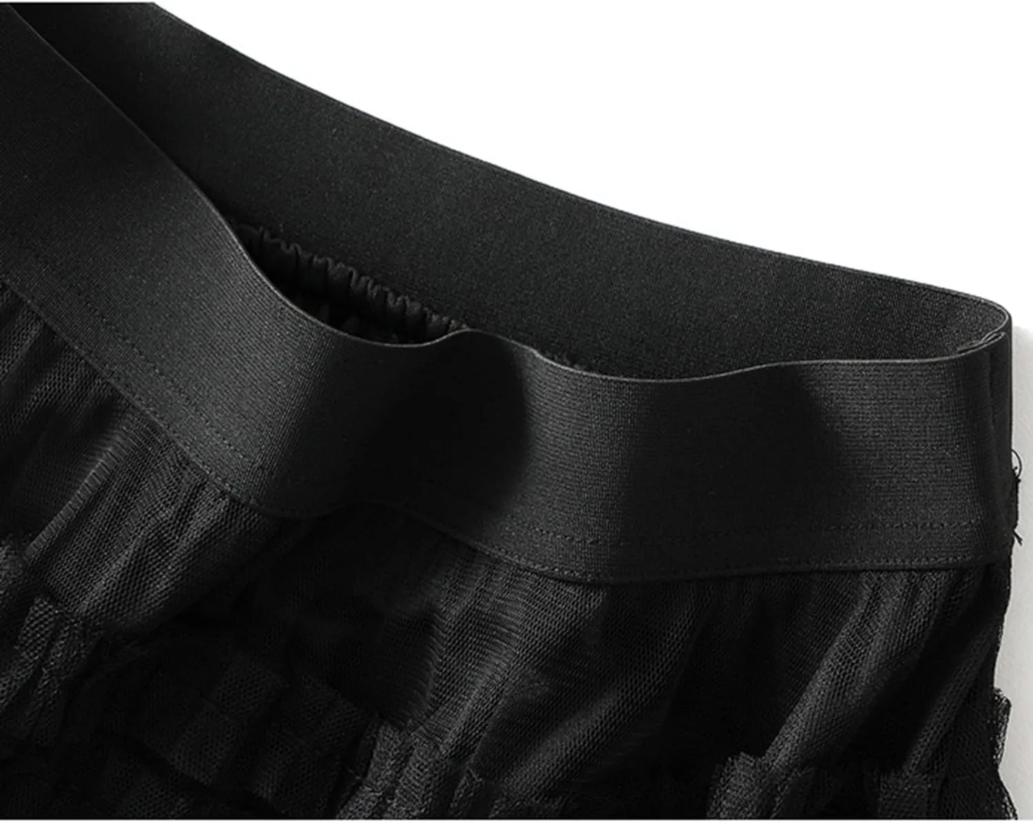 Women's Mesh Tulle Sheer Multi Tiered Long Skirt Ruffle Layered Tutu Skirts Elastic Waist Dress