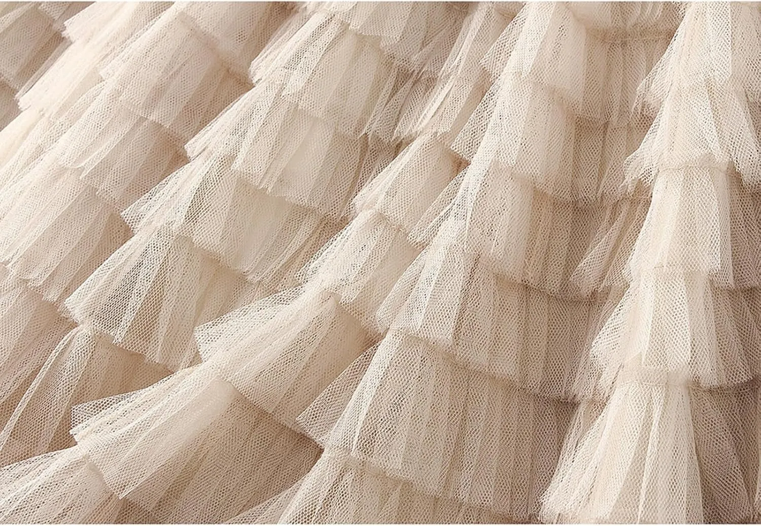Women's Mesh Tulle Sheer Multi Tiered Long Skirt Ruffle Layered Tutu Skirts Elastic Waist Dress