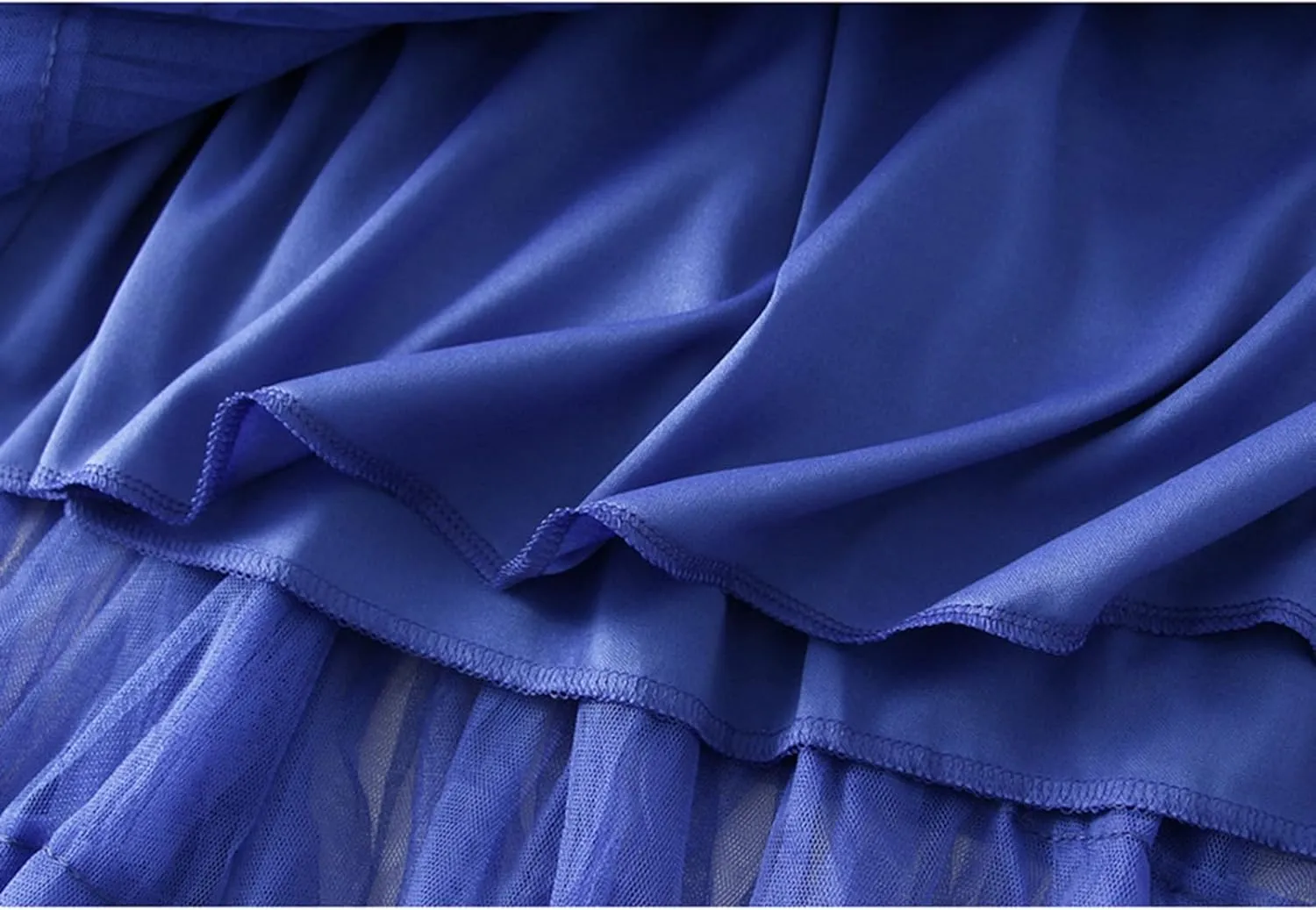Women's Mesh Tulle Sheer Multi Tiered Long Skirt Ruffle Layered Tutu Skirts Elastic Waist Dress