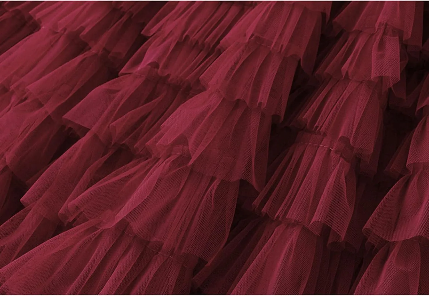 Women's Mesh Tulle Sheer Multi Tiered Long Skirt Ruffle Layered Tutu Skirts Elastic Waist Dress