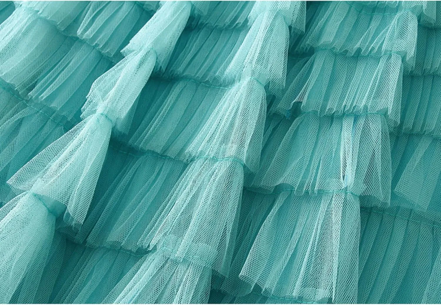 Women's Mesh Tulle Sheer Multi Tiered Long Skirt Ruffle Layered Tutu Skirts Elastic Waist Dress