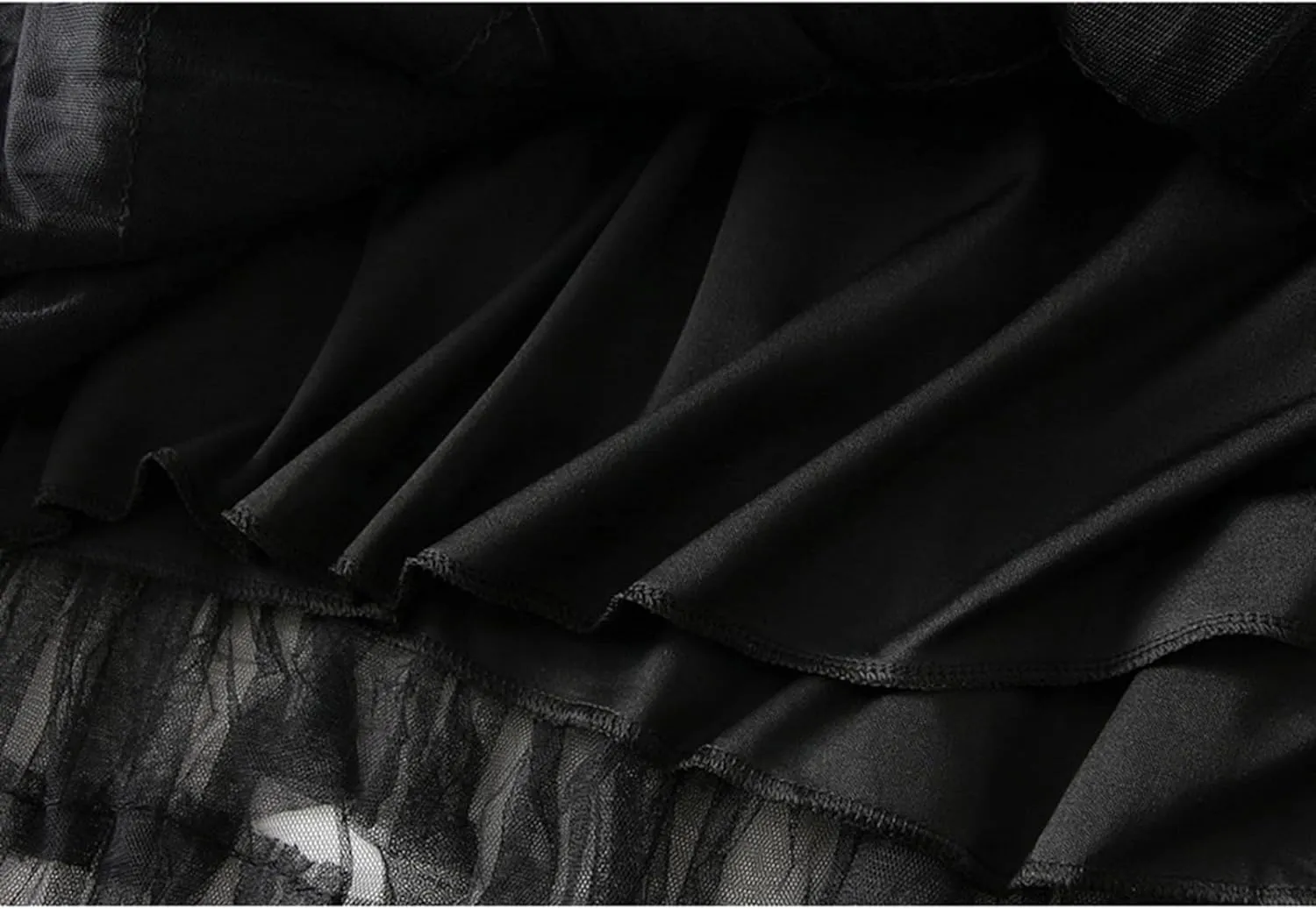 Women's Mesh Tulle Sheer Multi Tiered Long Skirt Ruffle Layered Tutu Skirts Elastic Waist Dress