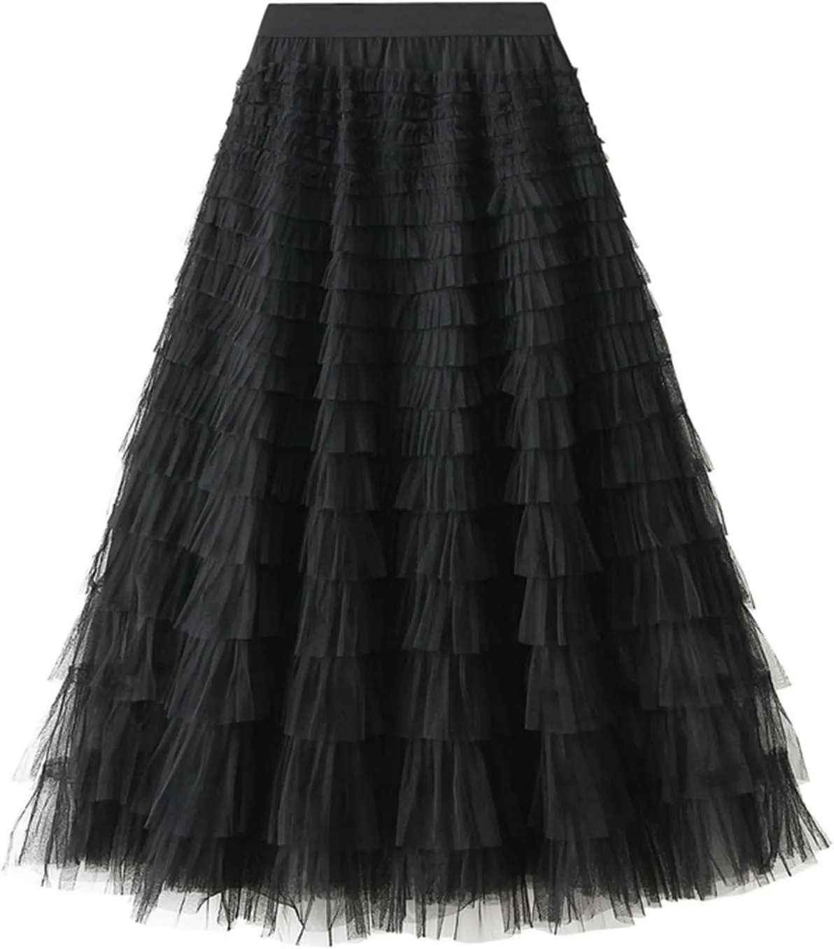 Women's Mesh Tulle Sheer Multi Tiered Long Skirt Ruffle Layered Tutu Skirts Elastic Waist Dress