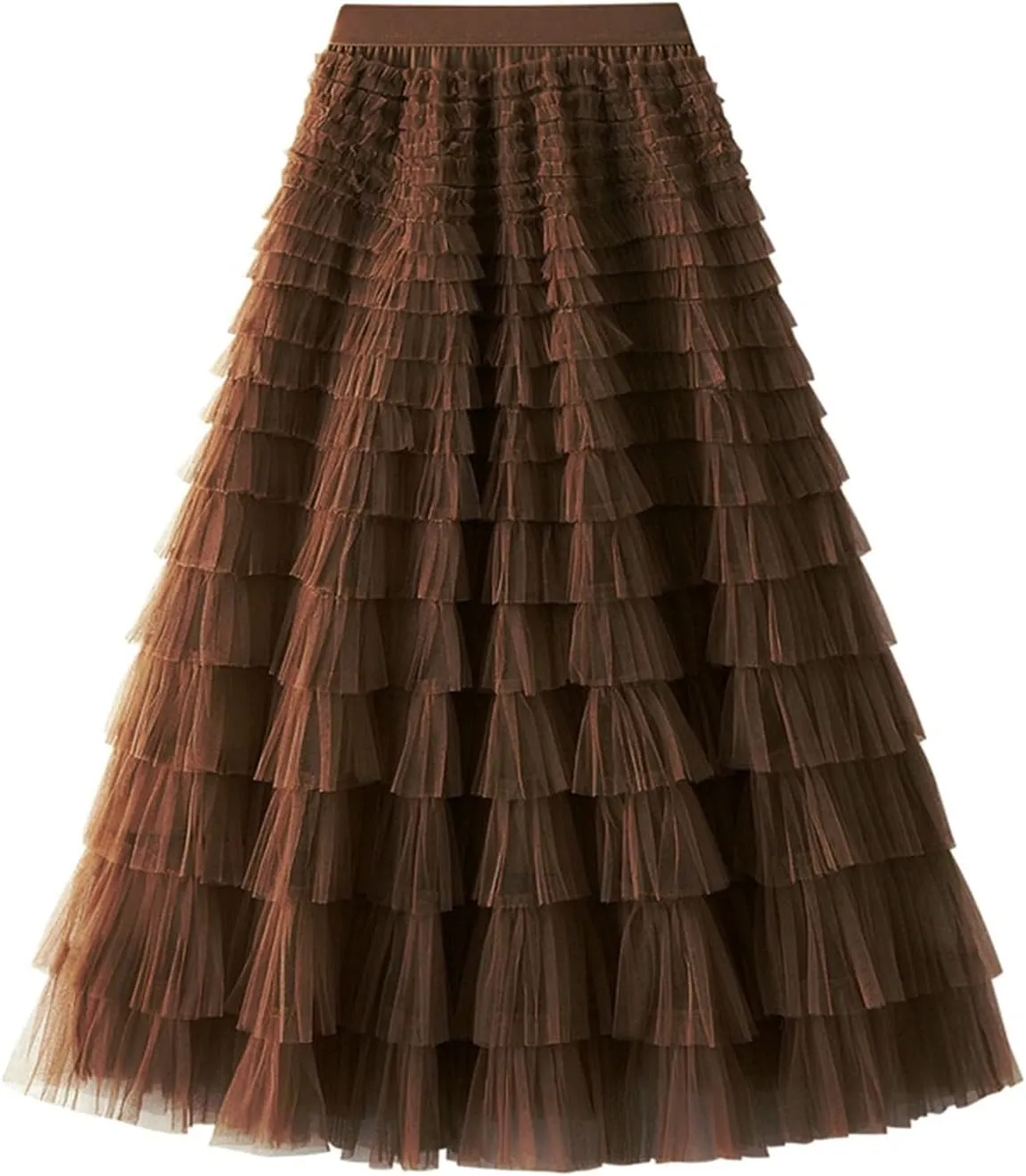 Women's Mesh Tulle Sheer Multi Tiered Long Skirt Ruffle Layered Tutu Skirts Elastic Waist Dress