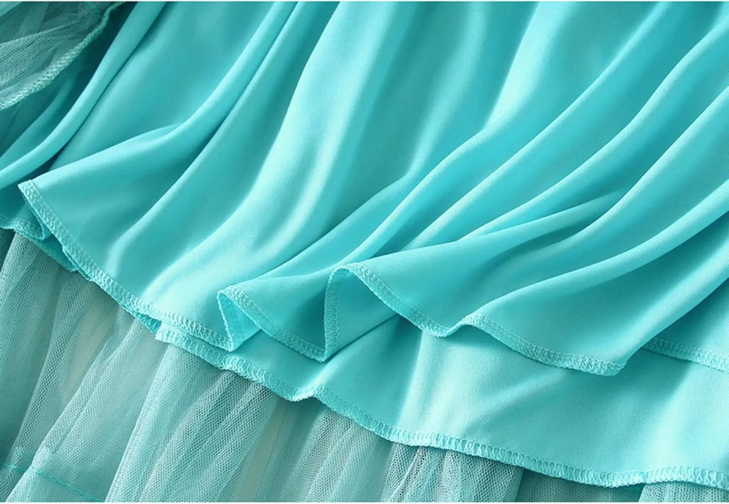 Women's Mesh Tulle Sheer Multi Tiered Long Skirt Ruffle Layered Tutu Skirts Elastic Waist Dress