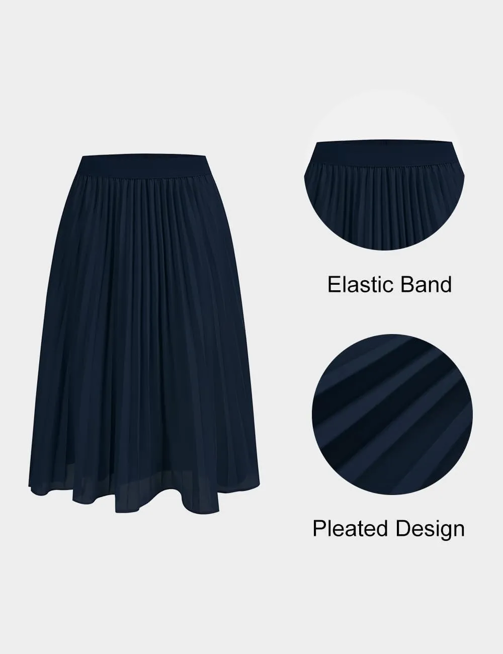 Women's Midi Skirt Elastic High Waist Pleated Skirt Knee Length Swing A-Line Casual Flowy Skirts 2025