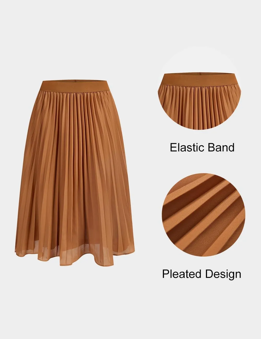 Women's Midi Skirt Elastic High Waist Pleated Skirt Knee Length Swing A-Line Casual Flowy Skirts 2025