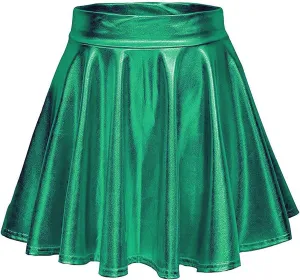 Womens Mini Skirt Pleated Flared Skater Skirt Metallic Skirt Athletic Tennis Skirt High Waisted A-Line Skirt