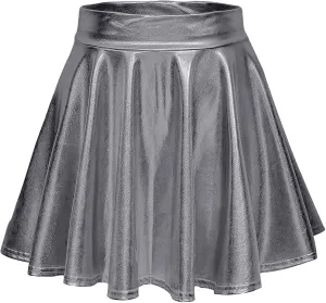 Womens Mini Skirt Pleated Flared Skater Skirt Metallic Skirt Athletic Tennis Skirt High Waisted A-Line Skirt