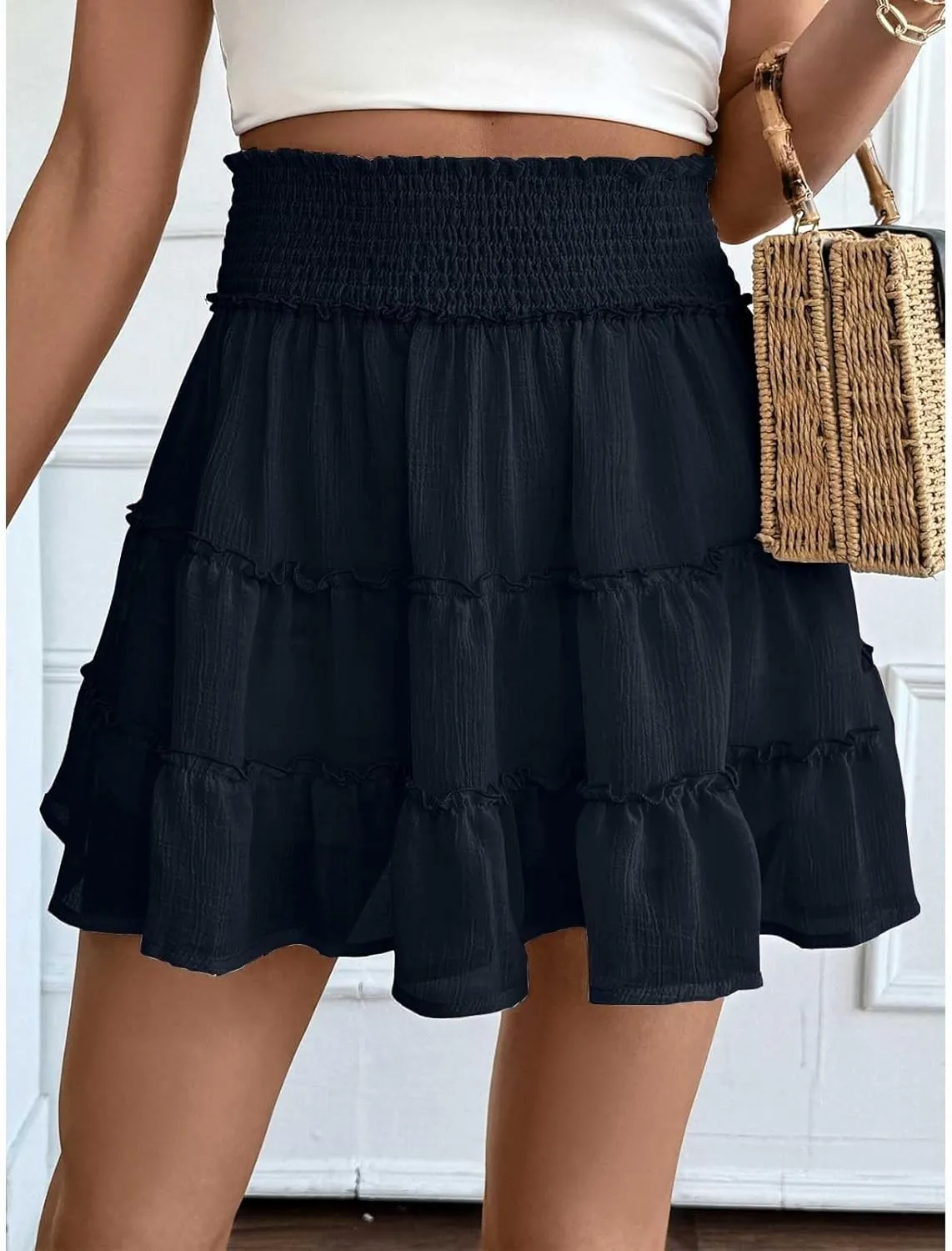 Womens Mini Skirt Ruffle Pleated Flowy Bubble Skirt with Shorts Underneath Summer Y2k A Line Cute Flared Skirt Skorts