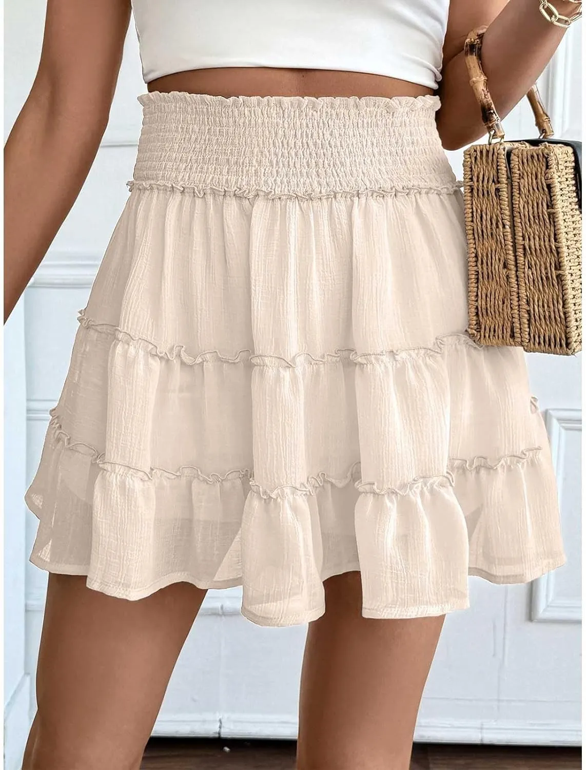 Womens Mini Skirt Ruffle Pleated Flowy Bubble Skirt with Shorts Underneath Summer Y2k A Line Cute Flared Skirt Skorts