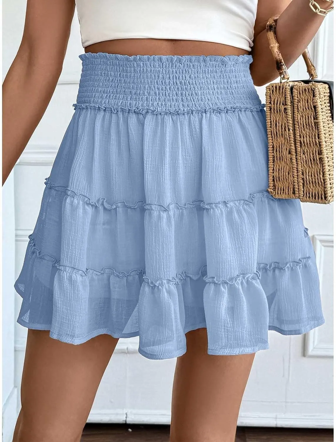 Womens Mini Skirt Ruffle Pleated Flowy Bubble Skirt with Shorts Underneath Summer Y2k A Line Cute Flared Skirt Skorts