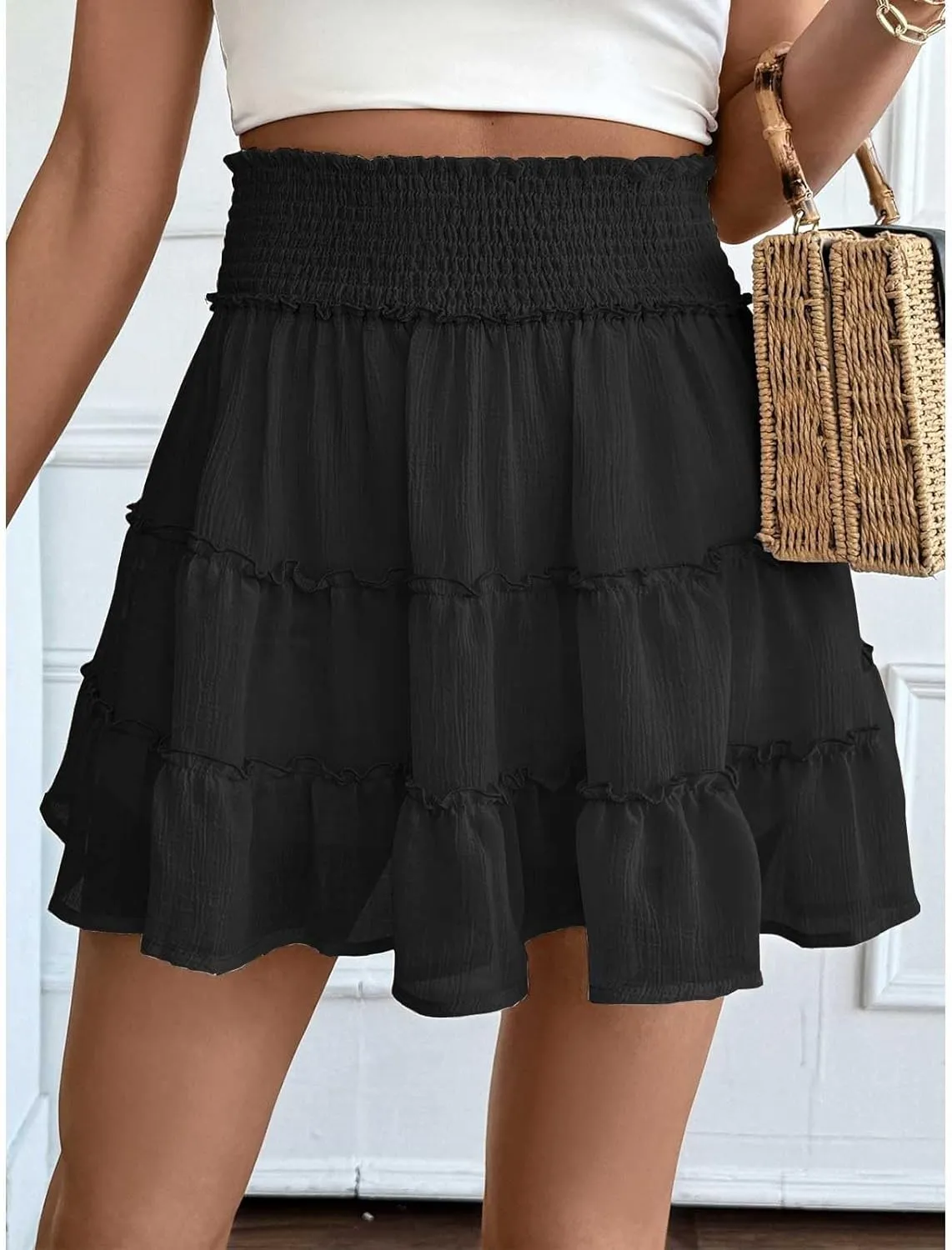 Womens Mini Skirt Ruffle Pleated Flowy Bubble Skirt with Shorts Underneath Summer Y2k A Line Cute Flared Skirt Skorts
