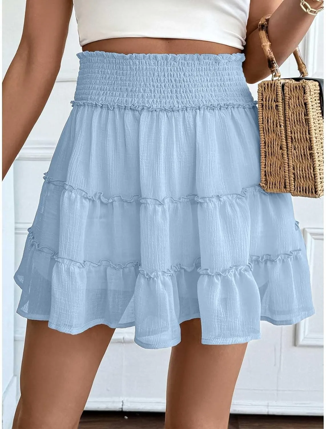 Womens Mini Skirt Ruffle Pleated Flowy Bubble Skirt with Shorts Underneath Summer Y2k A Line Cute Flared Skirt Skorts