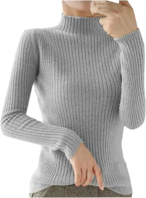 Womens Mock Turtleneck Ribbed Sweaters Slim Fit Sexy Basic Solid Knit Warm Classic Long Sleeve Sweater Pullover Tops