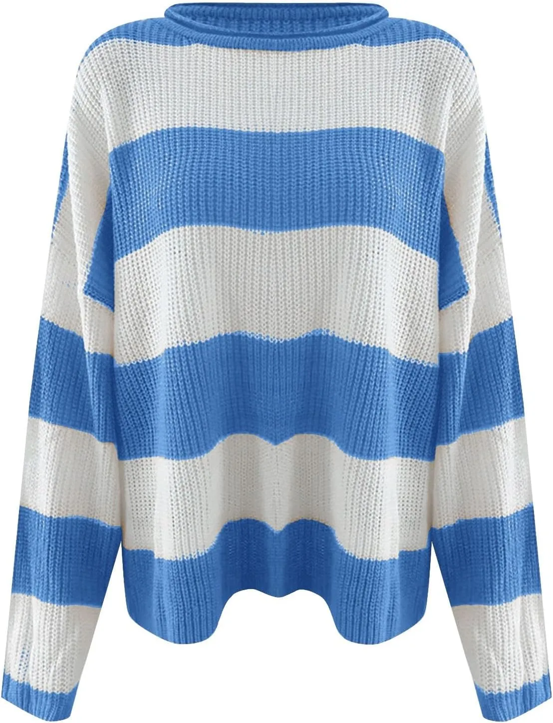 Womens Orange and White Knit Striped Sweater Oversized Long Sleeve Crew Neck Comfy Pullover Sweater Fall Winter Top