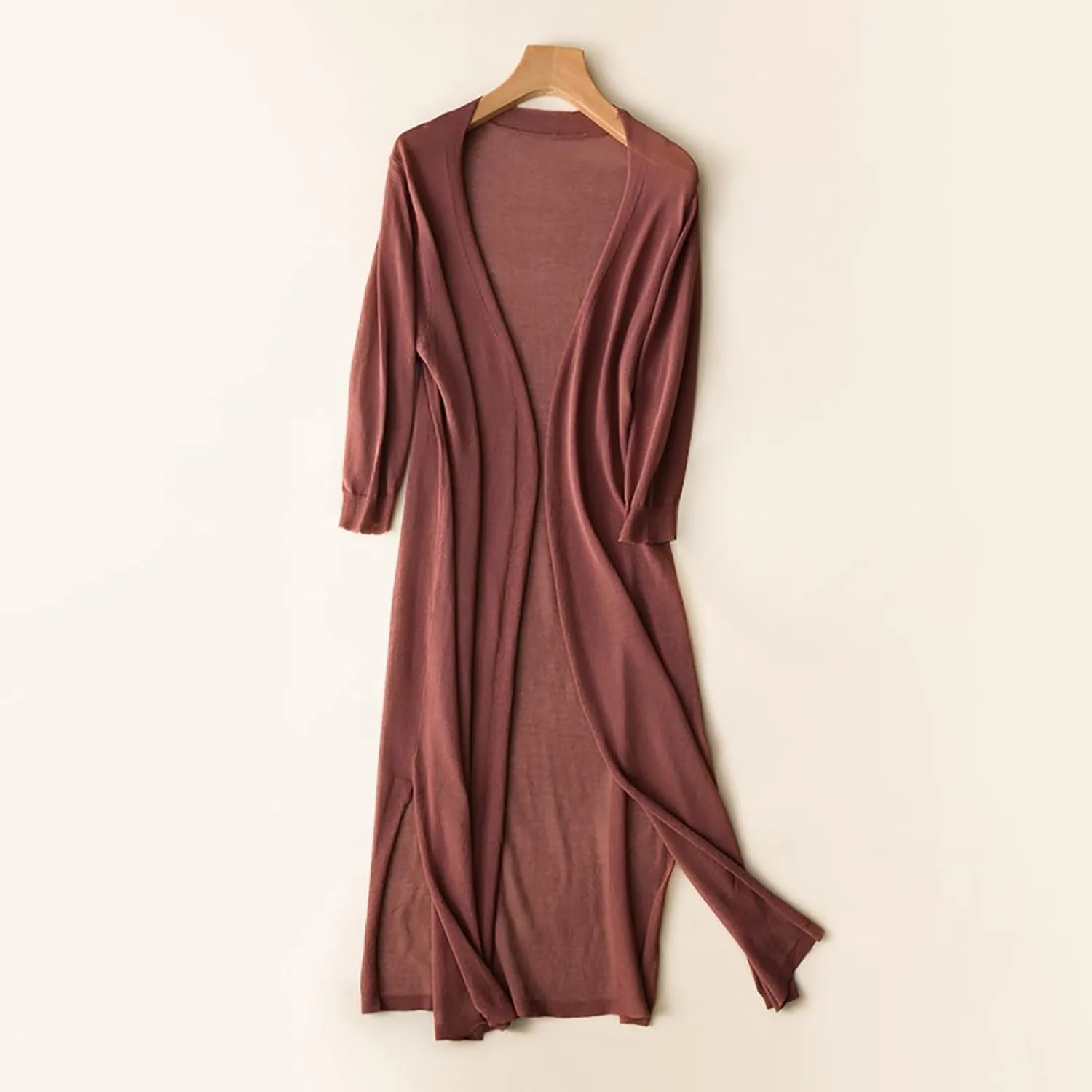 Womens Oversized Medium Length Cardigan Jacket Trendy Linen Ice Cotton Knit Coat Solid Color Athletic Casual Outcoat