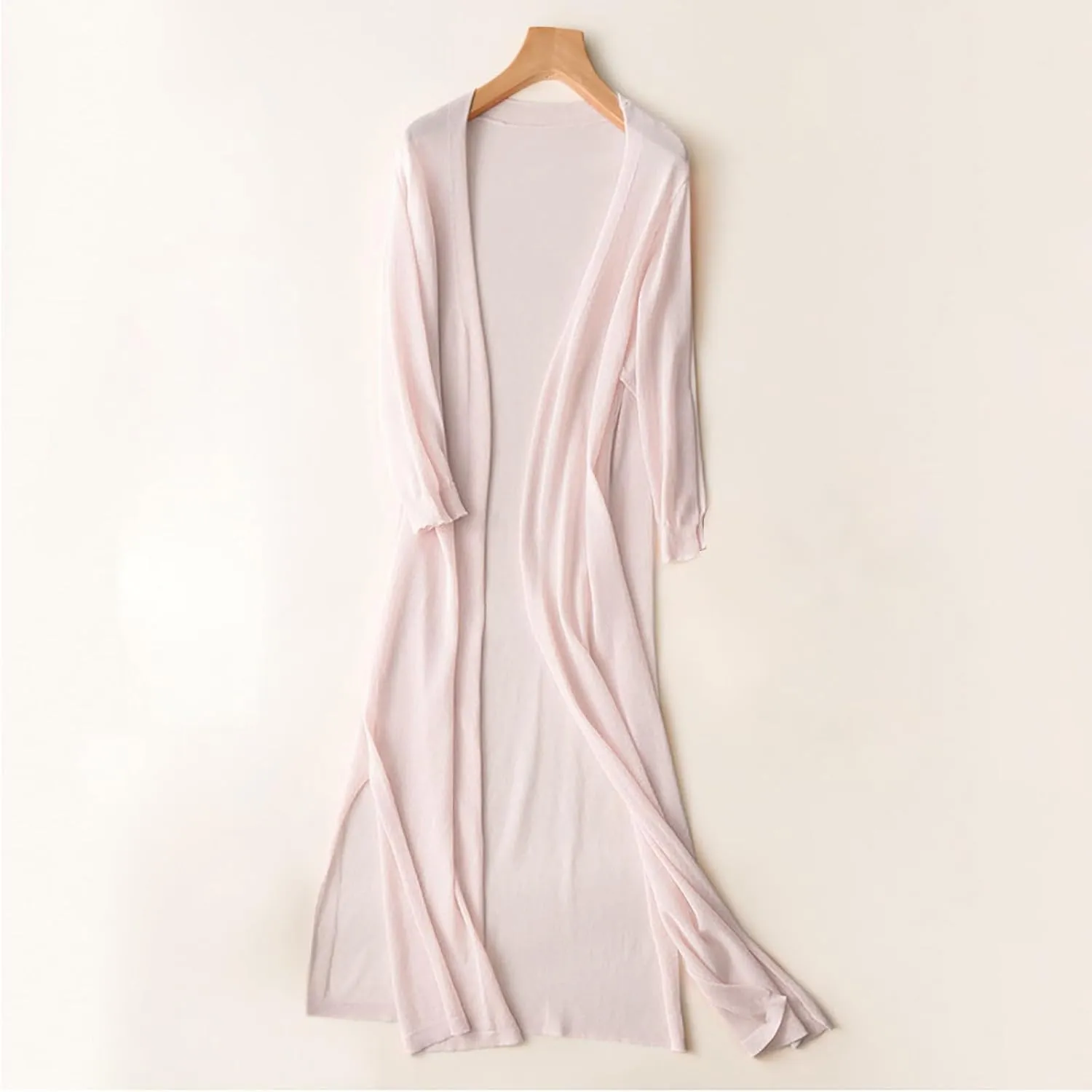 Womens Oversized Medium Length Cardigan Jacket Trendy Linen Ice Cotton Knit Coat Solid Color Athletic Casual Outcoat