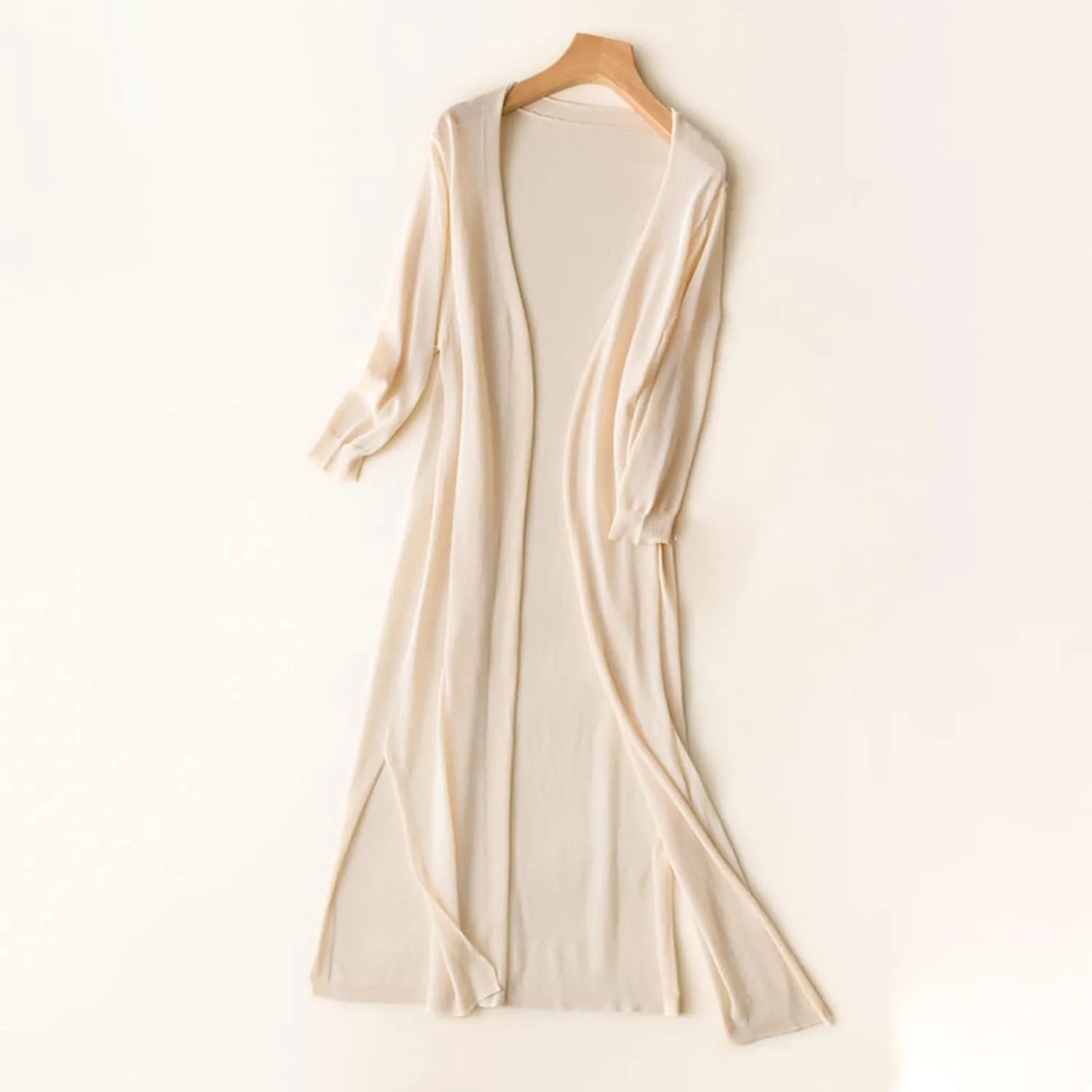 Womens Oversized Medium Length Cardigan Jacket Trendy Linen Ice Cotton Knit Coat Solid Color Athletic Casual Outcoat