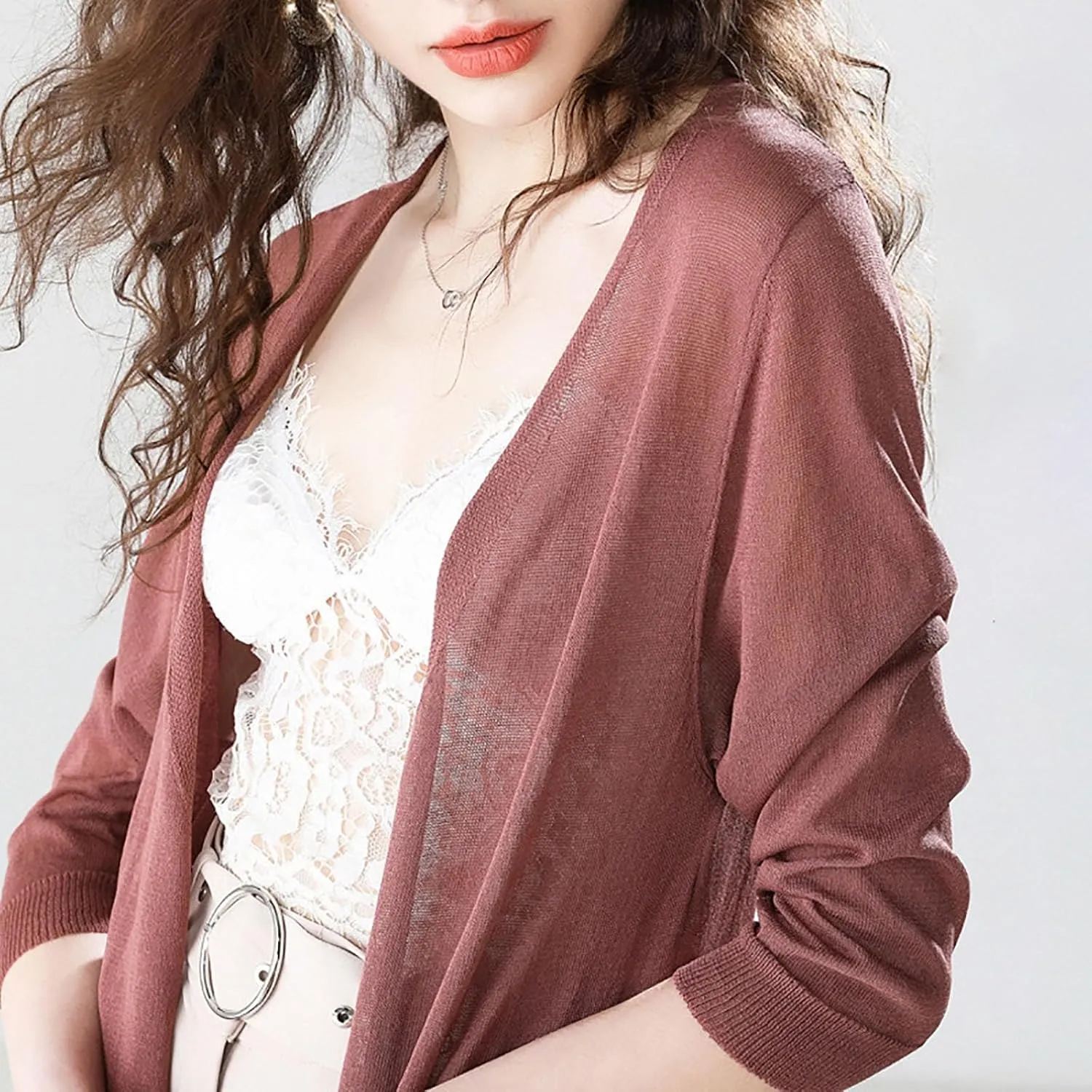 Womens Oversized Medium Length Cardigan Jacket Trendy Linen Ice Cotton Knit Coat Solid Color Athletic Casual Outcoat