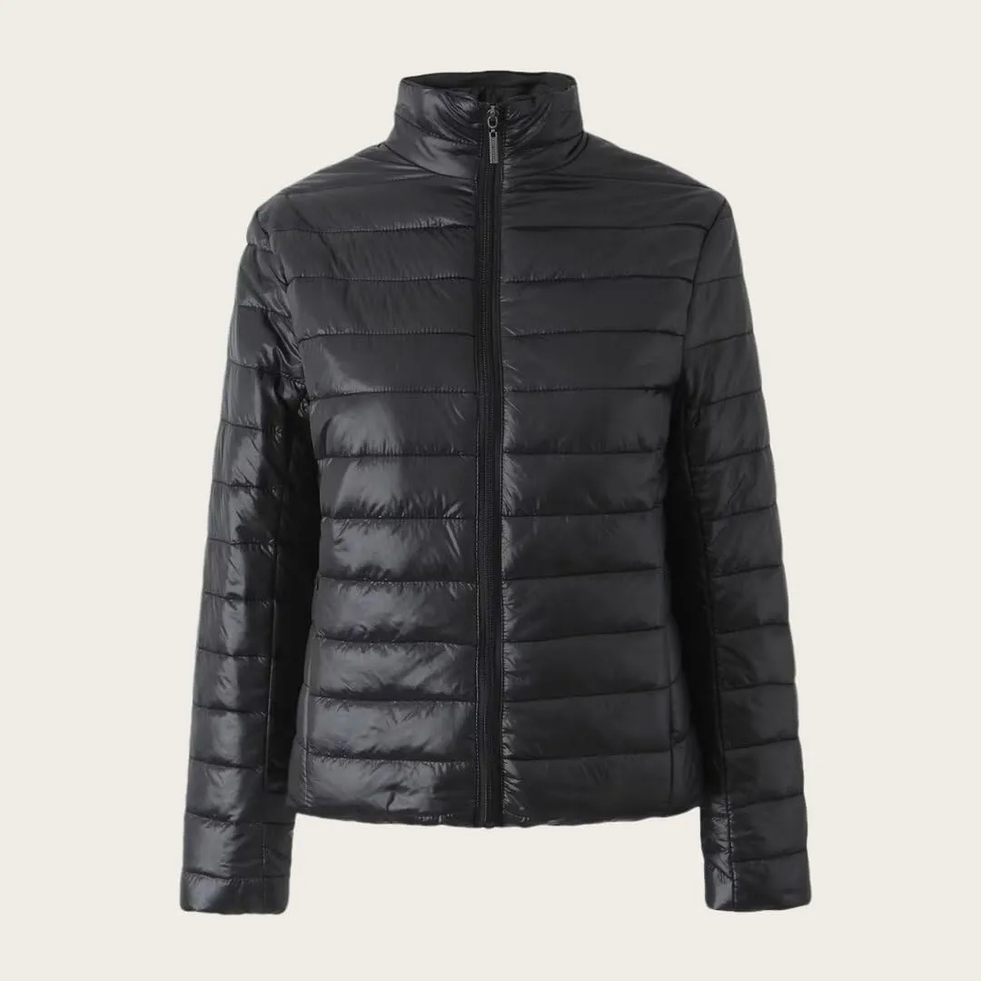 Women's Packable Down Jacket Zip Up Stand Collared Puffer Jacket Casual Long Sleeve Lightweight Warm Coat with Pockets
