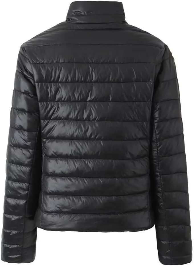 Women's Packable Down Jacket Zip Up Stand Collared Puffer Jacket Casual Long Sleeve Lightweight Warm Coat with Pockets