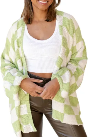 Womens Plaid Cardigan Sweater Vintage Open Front Cable Knit Loose Coat Checkered Colored Block Sweaters Outwear