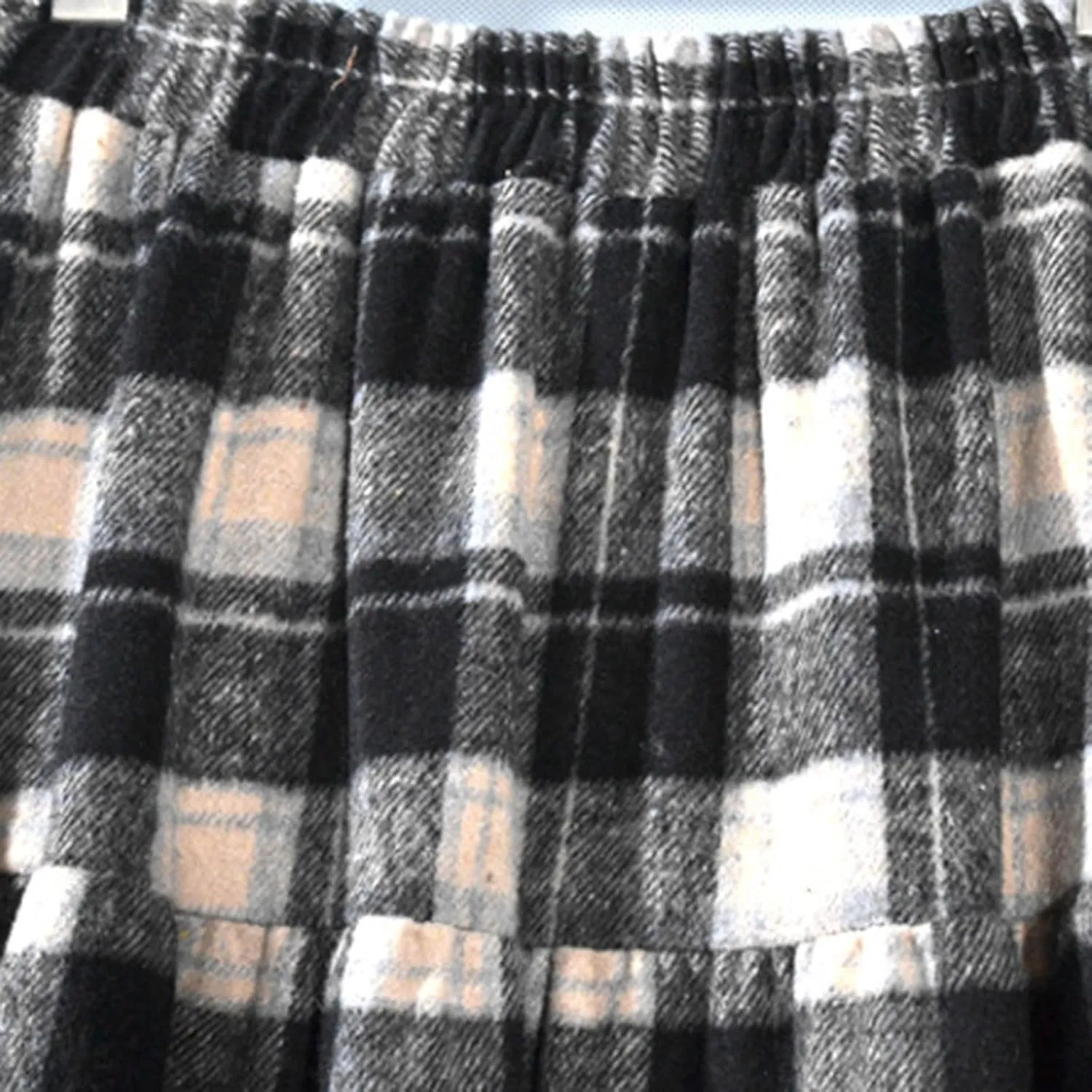 Women's Plaid Woolen A-Line Skirts Elastic High Waist Tiered Ruffle Midi Skirts Vintage Casual Pleated Swing Skirt