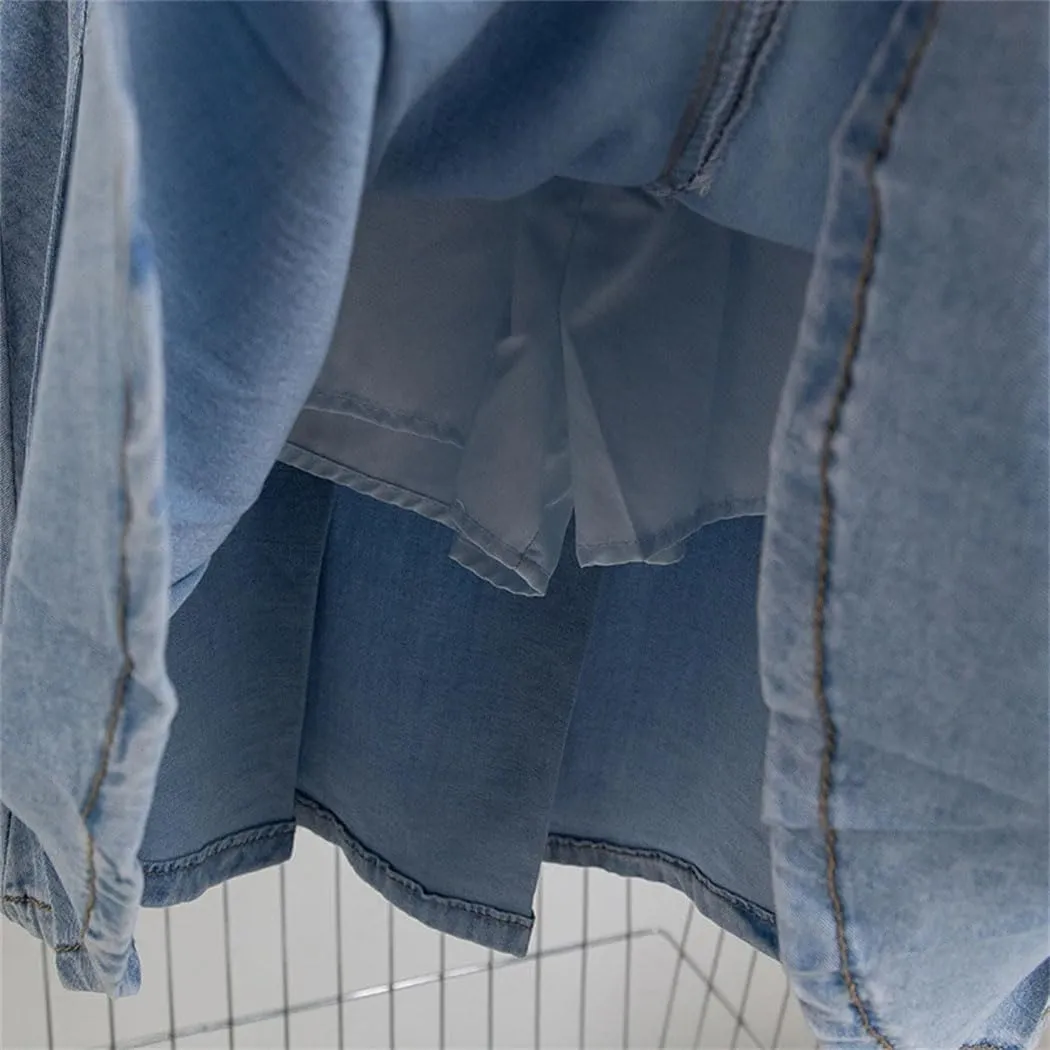 Women's Plus Size Denim A Line Skirt 2025 Summer Pockets Pleated Mini Jean Skirt with Lining