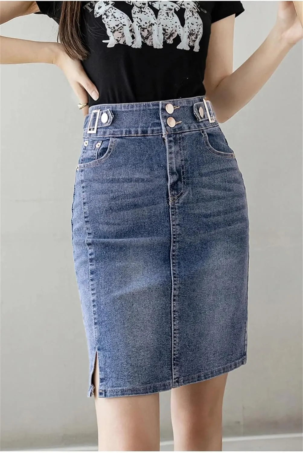 Women's Plus Size High Waist Denim A-Line Skirt Slit Mini Korean Fashion Basics Casual Skirt
