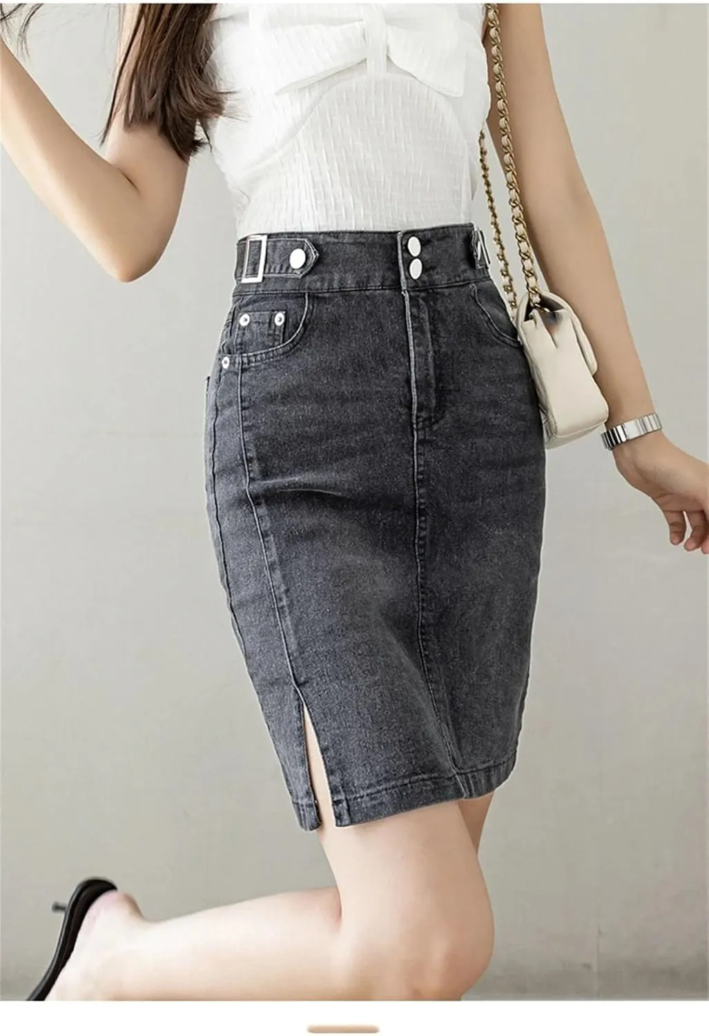 Women's Plus Size High Waist Denim A-Line Skirt Slit Mini Korean Fashion Basics Casual Skirt