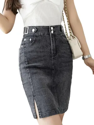 Women's Plus Size High Waist Denim A-Line Skirt Slit Mini Korean Fashion Basics Casual Skirt