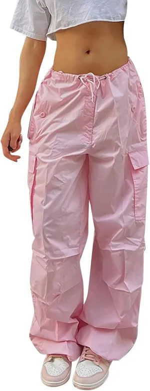 Women's Plus Size Tethered Straight Cargo Pants Straight Wide Leg Loose Casual Trousers