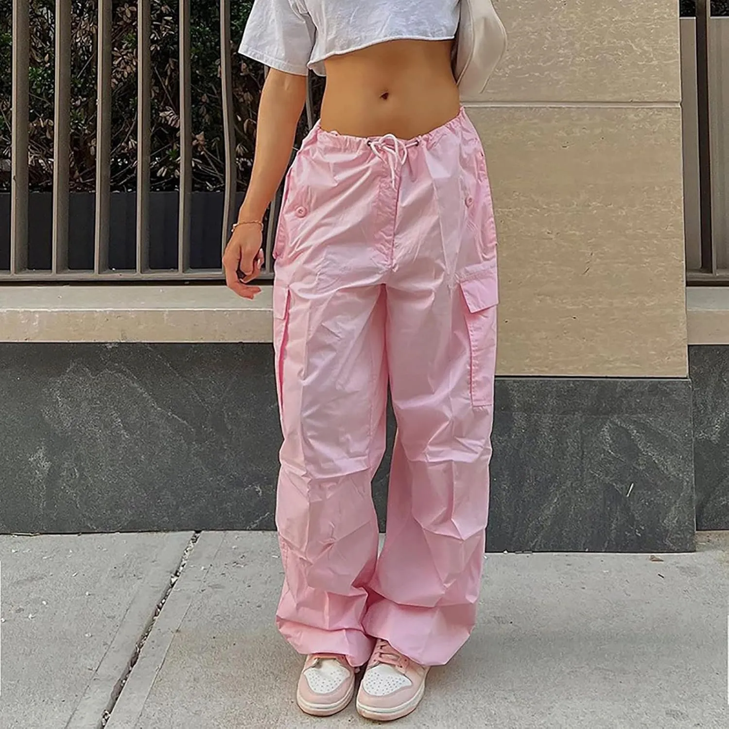 Women's Plus Size Tethered Straight Cargo Pants Straight Wide Leg Loose Casual Trousers